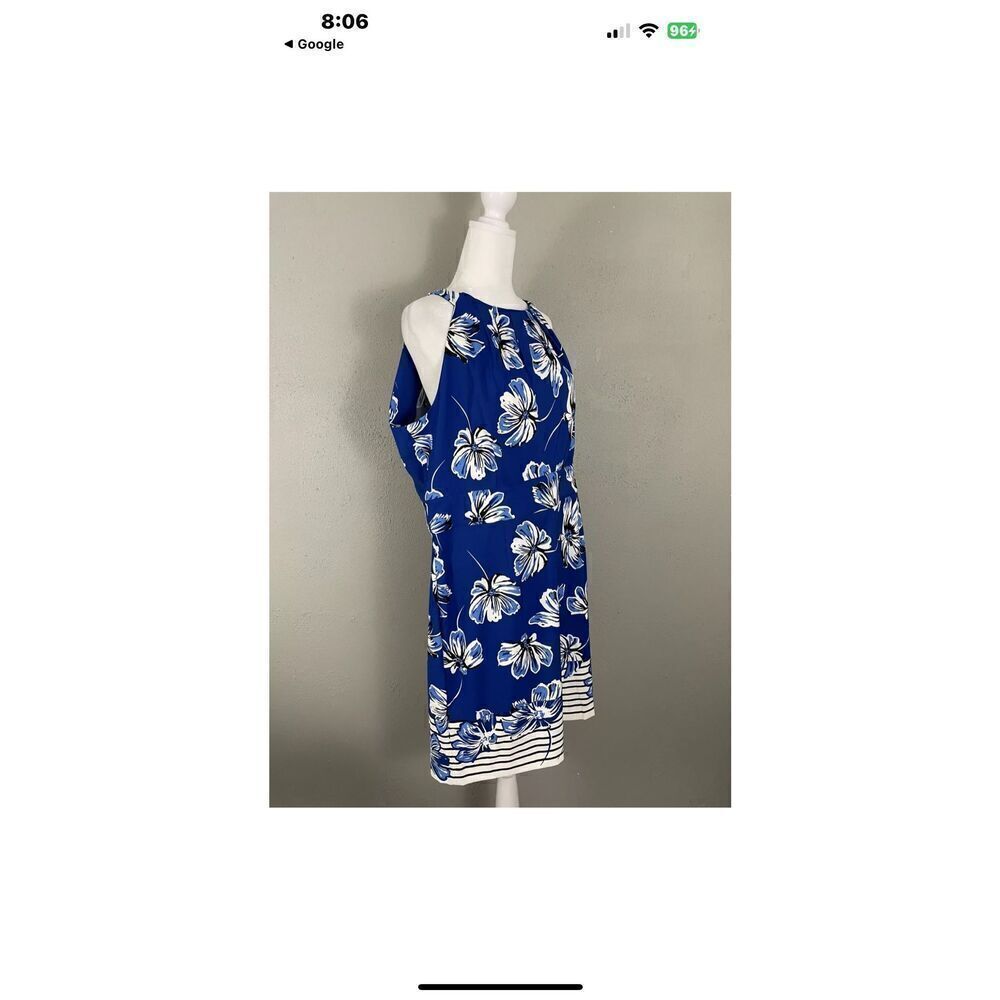 Dress Barn Size 16 Sleeveless Sheath Dress Blue Floral Party Cocktail Resortwear - Picture 8 of 13